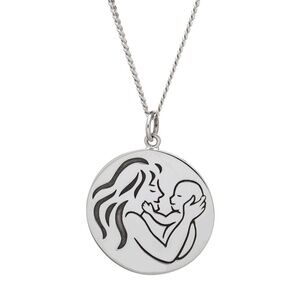 Sterling Silver Mother and Baby Round Pendant Necklace